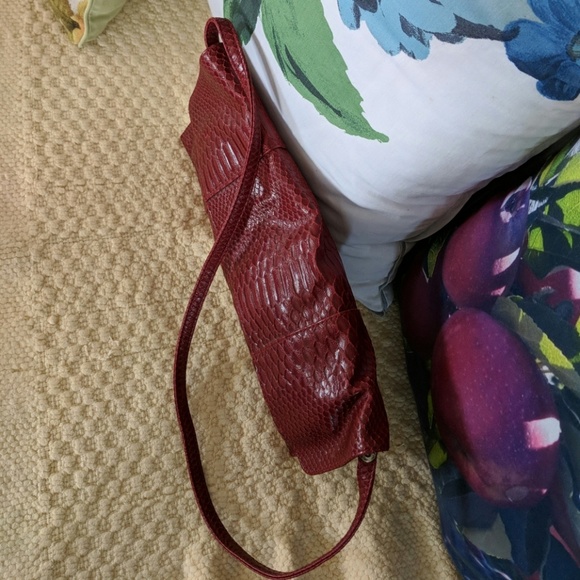 Jessica McClintock Snake Crock Print Baguette Red